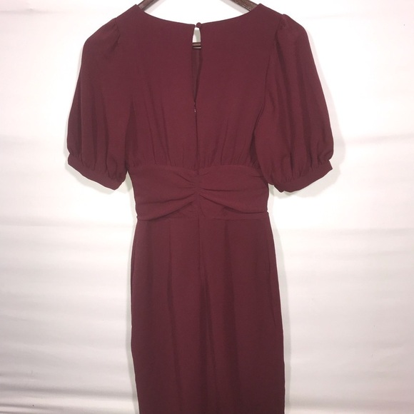 Women's Express Burgundy Short Sleeve Modest Dress - Picture 10 of 13